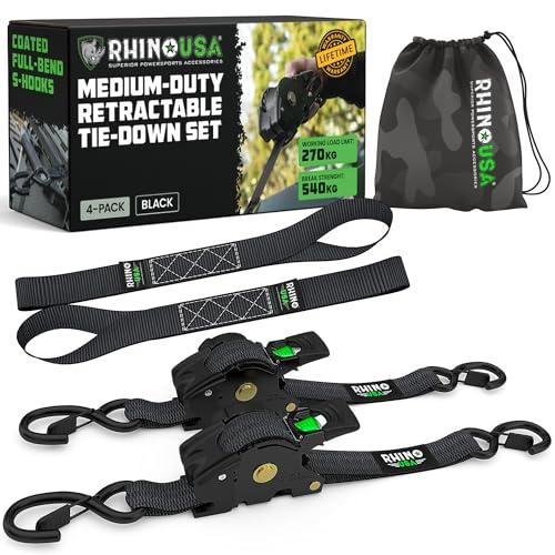 Rhino USA Cinghie di ancoraggio retrattili a cricchetto: resistenza alla rottura di 540 kg, include (2) cinghie di ancoraggio retrattili automatiche di ultima generazione da 2,5 cm x 3 m
