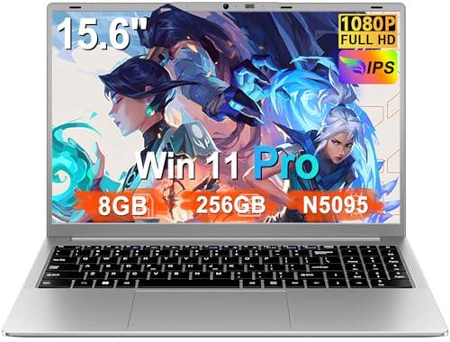 2025 PC Portatile 15.6 Pollici Celeron N5095 Upto 2,9 GHz Win11 Pro Laptop 8GB RAM 256GB SSD TF 1TB LPDDR4 5G WiFi 1920*1080 FHD USB 3.0 Widevine L1 Computer Portatile Con il Topo Film Italiano Silver
