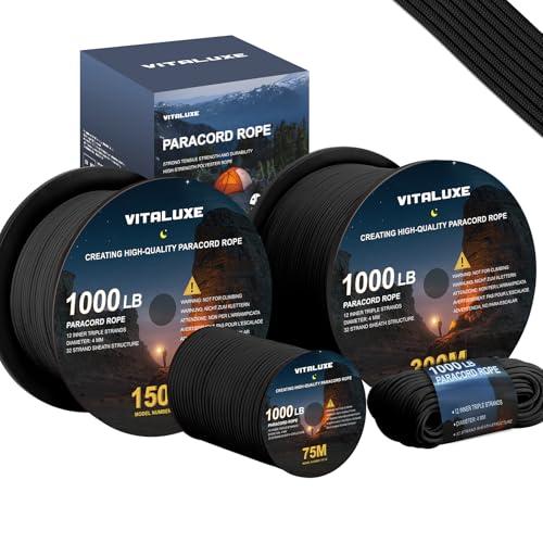 VITALUXE Paracord 1000 lb(453 chilogrammi), 4 mm, 30 m, 12 Fili, Corda per Paracadute, Tactical Parachute Cord Survival Gear per Campeggio, attività all'aperto, Ideale per Fai da Te, Tipo III