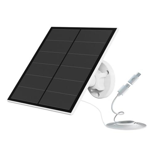 5W Pannello Solare per Telecamera, Caricatore Solare 5 Volt per Telecamera a Batteria Ricaricabile da Esterno DC 5V, con porta Micro USB, Adattatore USB-C, Impermeabile IP65, 1 Confezione