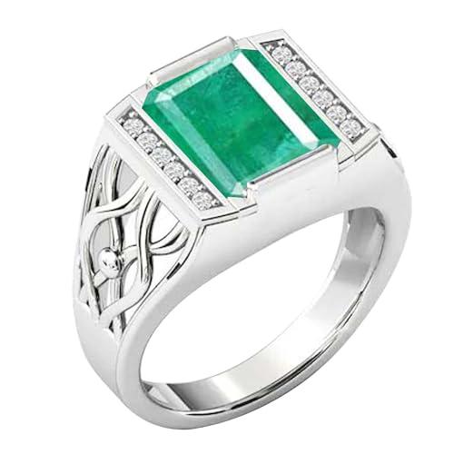 Anello di fidanzamento vintage con smeraldo per uomo, anello con sigillo, anello in argento sterling 925 con pietra preziosa di smeraldo, il miglior regalo per lui (argento), misura 10