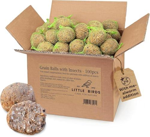 Care4Nature 100 Palline di Grasso per Uccelli Selvatici - Palla di Grasso per Uccellini da Esterno con Insetti - Ingredienti Naturali e Alto Valore Nutritivo - Per l'uso tutto l'anno