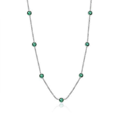 Meissa Collana a girocollo in pietra verde smeraldo per donne Collana a catena d'oro a strati Collana d'argento estiva Regali di gioielli, Argento