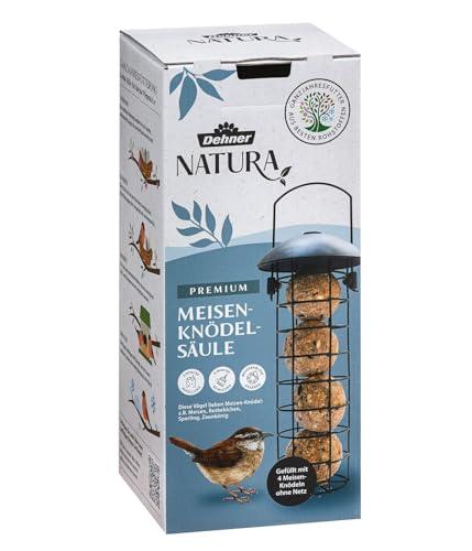 Dehner Natura - Mangime per uccelli selvatici, colonna di granelli con 4 palline di grasso, per cince, ricaricabile, di metallo, colore: nero