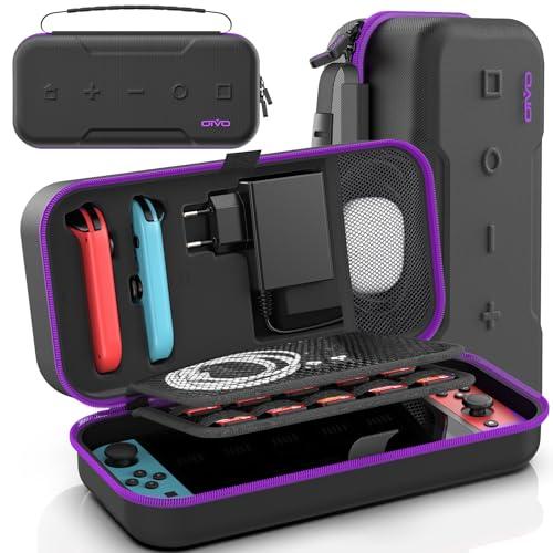 OIVO Custodia per Nintendo Switch e OLED, Rigida Custodia da Viaggio per Console e Accessori Nintendo Switch, Custodia da Trasporto Switch con 20 Cartucce di Gioco - Viola