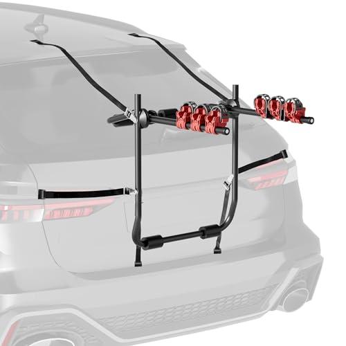 Wiltec Portabici da portellone per 3 biciclette, in acciaio, portata fino a 45 kg, universale, installazione facile, con 6 cinghie e imbottitura in schiuma, per mountain bike, bici elettriche