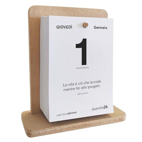 Calendario da tavolo 2026 con supporto in Legno - Calendario 2026 Aforismi Motivazionale con Frasi Filosofiche da Scrivania con Supporto in Legno (2026, Pacco da 1)