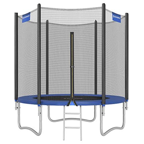 SONGMICS Trampolino da 183 cm, Trampolini Elastico 6 Piedi con Rete di Recinto, Tappeto Protettivo, Palo Alto 180 cm, Struttura Metallica, Certificato TÜV Rheinland GS, Nero e Blu STR061Q01