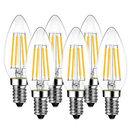 LVWIT Lampadine Filamento LED E14, Lampadina LED 5.5W Equivalenti a 60W, Lampadina 806 Lumen, Luce Bianca Calda 2700K, Forma a Candela C35, Stile Vintage Retro',Non Dimmerabile,Confezione da 6 Unità
