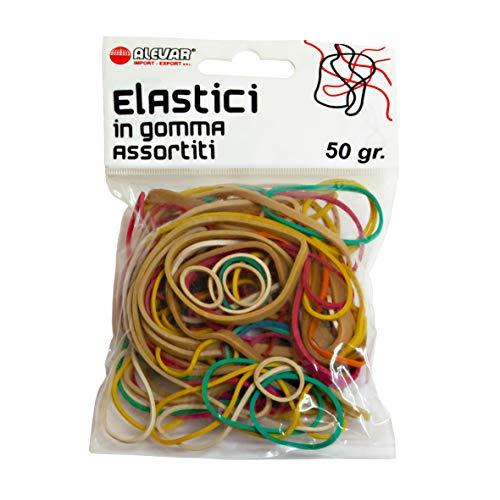 Alevar Elastici in Gomma da Ufficio, Misure e Colori Assortiti, Sacchetto da 50 gr