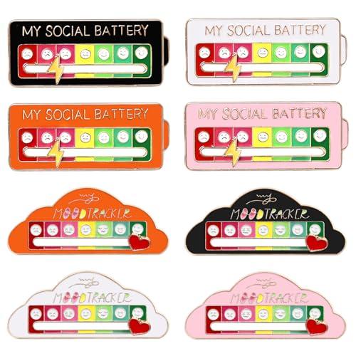 8 Spille My Social Battery Pin, Spille da Borsa per Umore Sociale Divertente per 7 Giorni Divertenti Smetal late Creative per Salute Mentale