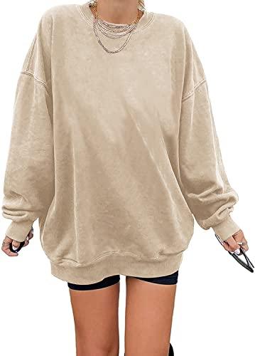Felpa da donna Los Angeles pullover oversize a maniche lunghe girocollo maglione basic sciolto top senza cappuccio adolescenti vintage top camicie, cachi, S