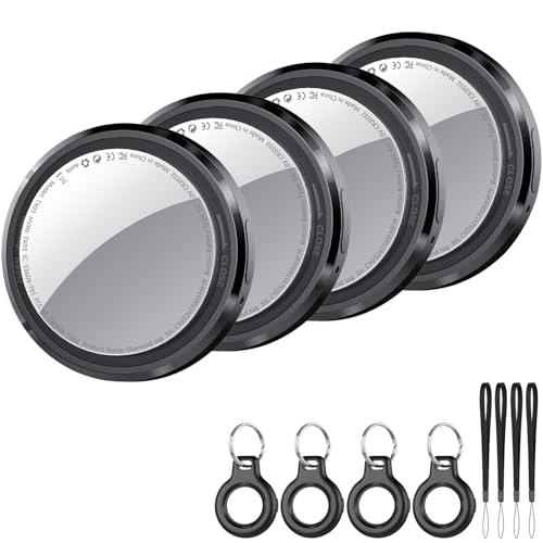 Air Tracker Tag 4 pezzi Nero, Bluetooth Trova Oggetti Compatibile con Apple Dov'è (solo iOS), Smart Tracker Localizzatore per Bagagli/Borse/Portafogli/Zaini, Chiavi Tag Tracking, Batteria Sostituibile