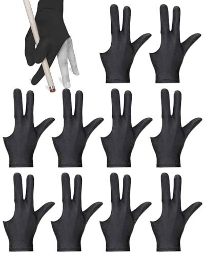 LEEQBCR 10 pcs Guanti da biliardo, unisex, estensibili, Adatto ai mancini, Nero