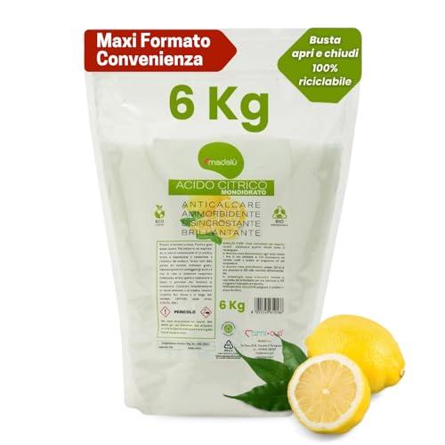 Acido Citrico per Pulizia in Polvere Cura Lavastoviglie e Lavatrice, Azione Disincrostante e Anticalcare per Bagno, Cassetta WC, Ammorbidente Lavatrice, per Pulizie Naturali (6 Kg)