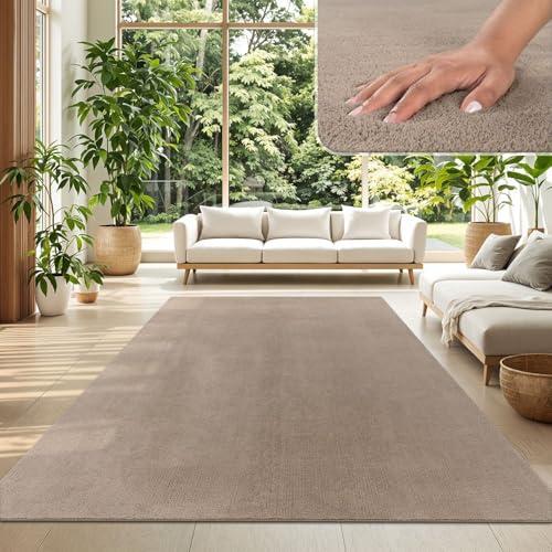 TT Home Tappeto Salotto Pelo Corto Monocolore Design Moderno Lavabile, Colore:Taupe, Dimensione:160x220 cm