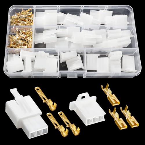 YIXISI 120 Pezzi 2.8mm Kit di Connettori Elettrici per Auto, 3 Pin Kit Connettore e Terminali da Crimpare, Connettori per Cavi Elettrici per Automobili, per Auto e Moto (Bianco)