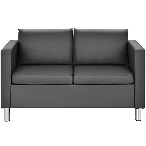 COSTWAY Divano Moderno a 2 Posti, Divano con Cuscino Morbido, Gambe in Legno di Gomma, In Similpelle PU, Grigio