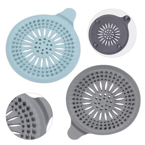 Alyvisun 2Pcs Silicone Raccogli Capelli Doccia con Ventosa, Filtro per Capelli Protezione Scarico, Universale Filtro di Scarico Anti Capelli per Cucina, Bagno (Blu + Grigio)