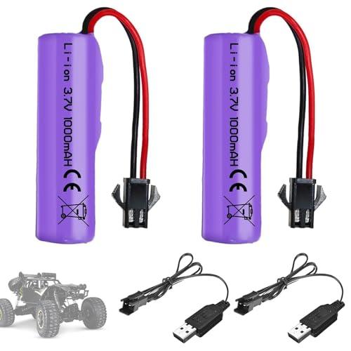 SKIKHN 2 pezzi 1000mAh 3.7V Batteria RC, Batterie al litio ricaricabili con cavo di ricarica UBS connettore SM-2P, Batteria Li-Ion universale compatibile per veicoli RC, barche, carri armati, auto