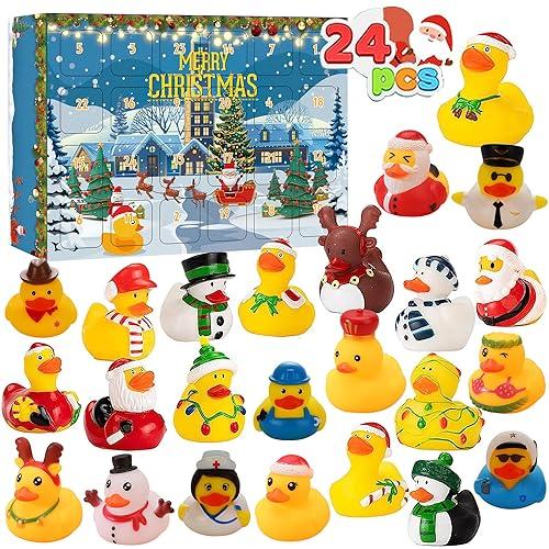 LATERN Calendario Dell'avvento 2025, Conto alla Rovescia di Natale di 24 Giorni con 24 Papere di Gomma Divertenti Giocattoli da Bagno Duckie per Giocattoli per Bambini Favore del Partito Decorazione