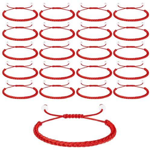 OPIURVY 20 pezzi braccialetti intrecciati in corda rossa, braccialetti in corda rossa, braccialetti in corda intrecciata regolabili per uomini, donne, genitori e bambini(A)