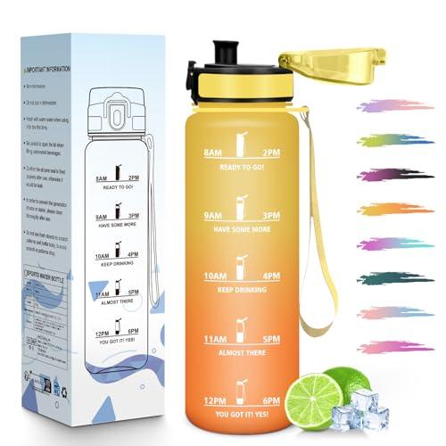 HoneyHolly Borraccia 1 Litro, A Prova di Perdite, Borracce Palestra, Riutilizzabile, Borraccia Motivazionale, Indicatore del Tempo, Bottiglia Acqua per Palestra, Ciclismo, Ufficio, Esterno