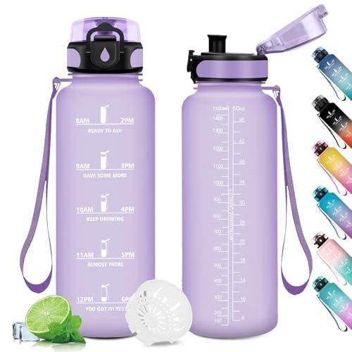 Borraccia Palestra 1.5L, Borraccia Sportiva con Filtro, Borraccia con Indicatore del Tempo Motivazionale, Bottiglia Riutilizzabile, a Prova di Perdite, Borracce per Sport, Palestra, Scuola, Gym