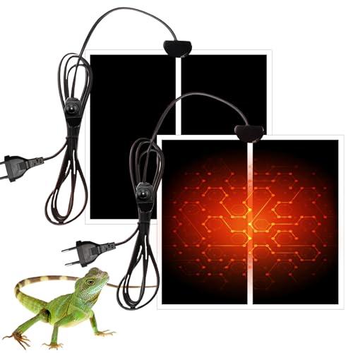 SPORWAY Tappetino riscaldante rettile, 2 pezzi, tappetino riscaldante per terrario, tappetino riscaldante regolabile, con regolatore di temperatura per rettili, tartarughe, serpenti, lucertola, geco
