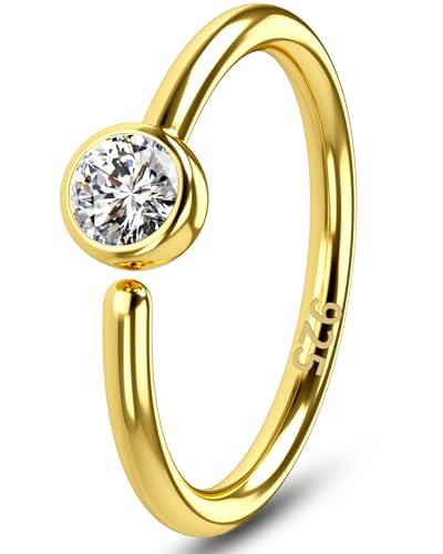 OUFER 20G Anello Naso Gold Seamless Open Piercing Naso Argento 925 CZ Trasparente Piercing Naso Nostril 10 mm Nose Piercing Nose Hoop Piercing Naso Donna Anellino