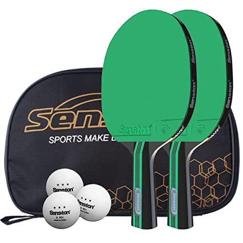 Senston Racchetta Ping Pong, 2 Racchetta da tennis da tavolo + 3 palline + 1 borsa