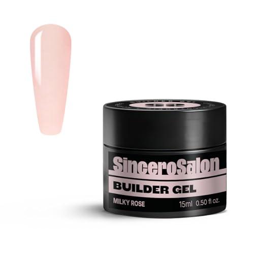 Sincero Salon - Gel Costruttore per Unghie Alta Densita - Milky Rose - Senza TPO - Autolivellante - Non Acido Builder Gel Ricostruzione Unghie Professionale - UV LED - 15ml