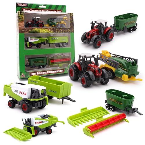 Toyland® Confezione da 6 trattori agricoli e attrezzi in metallo pressofuso - Circa 5 cm - 4 modelli assortiti - 1 scelto a caso