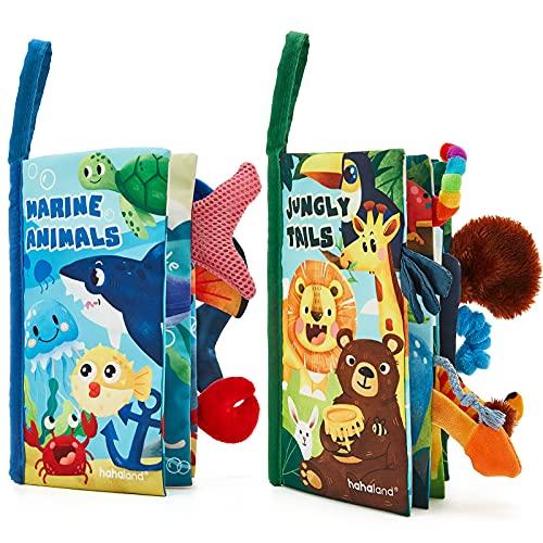 hahaland Libri di Stoffa per Neonati 3-6 12 mesi 2 Pezzi - Morbidi Libri Sensoriali con Animali Sensoriali Interattive - Giochi Neonato 0 6 12 mesi Educativi Libro per Primo Anno