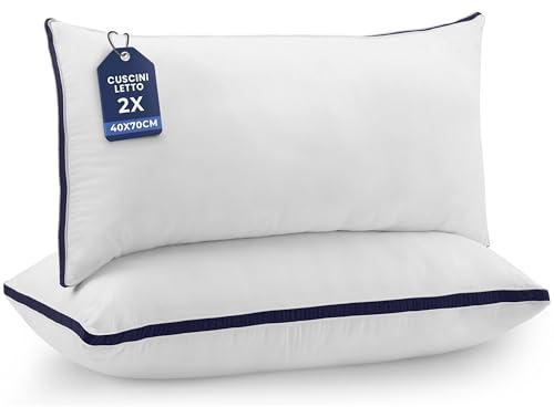 Utopia Bedding Cuscini Letto (Set di 2), 40 x 70 cm Guanciali Letto Coppia - Tessuto spazzolato con Fibra di Poliestere 3D - Morbida e Traspirante Cuscini (Blu Marino)