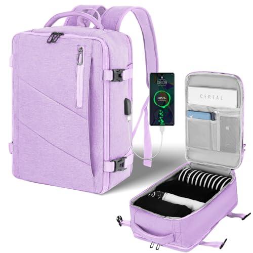 VOESLD Zaino per Ryanair 40x20x25, Zaino da Viaggio Aereo Bagaglio a Mano Viola Zaino Porta PC Impermeabile Zaino Lavoro Donna per Tutte le Principali Compagnie Aeree, con Porta USB, 20L