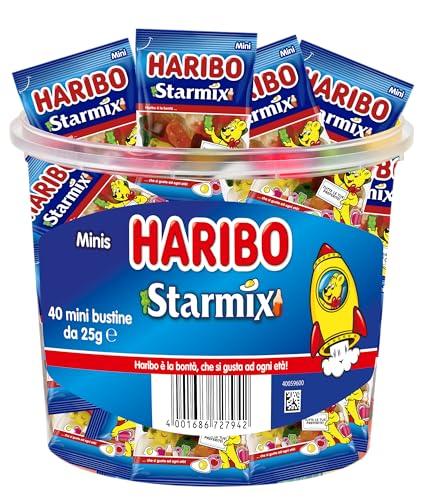 Haribo Starmix, 40 Haribo Mini Bustine da 25gr, Caramelle Gommose, Gusto Frutta, Ideali per Feste - 1000gr