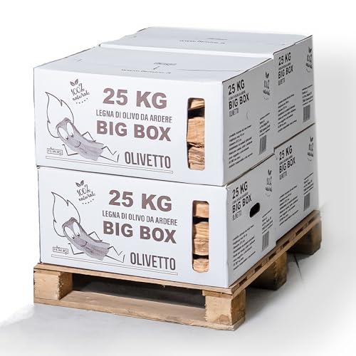 BIG BOX FEMIRO - Legna da ardere in SCATOLE da 25 Kg. Legna di olivo su bancale ideale per camini, stufe, forni, pizzerie e barbecue. Confezioni da 25 a 500 kg. (100 Kg)