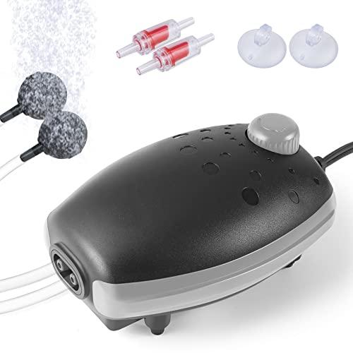 PYPABL Ossigenatore per Acquario 3W, Pompa ad Aria per Acquario 300L/H, Potente Aeratore Silenzioso per Acquari da 1-450 Litri di Pesci e Tartarughe (Nero Grigio)