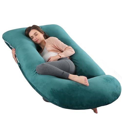 ALLOPERA, cuscino gravidanza 145 cm – Supporto per gambe, schiena, collo, spalle, fianchi e pancia per donne incinte, con federa removibile e lavabile in velluto (verde scuro)