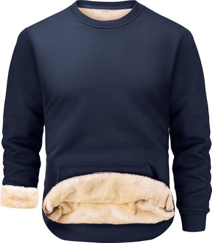 Peakwell Uomo Felpe Foderate Caldo Maglione Invernale Pullover Sweatshirt Termico in Pile con Tasca, Blu Marino, XL