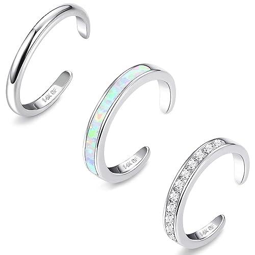 Diamday 3PCS Oro 14K Riempito Piede Dita Anelli per Donna Regolabile Aperto Set Carino Opale CZ Fiore Minimalista Fascia Gioielli Argento