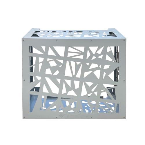 Copri Condizionatore da Esterno in Lamiera Preverniciata Bianco-Grigio SP. 6/10 – Misure L86xP44xH68 cm – Modello Design – Fornito Smontato con Kit di Montaggio e Istruzioni incluse