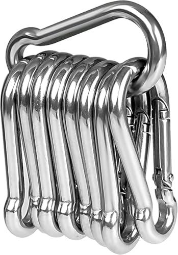 5 moschettoni in acciaio inox 304, grandi 70 mm x 7 mm, con chiusura a scatto, resistenti, in acciaio di alta qualità per aiuti e maniglie con occhiello