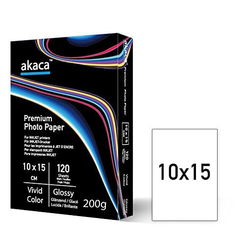 akaca Carta Fotografica Lucida Premium Glossy Photo Paper, 10 x 15 cm, 120 Fogli, 200g, per Tutte Stampanti A Getto d'inchiostro