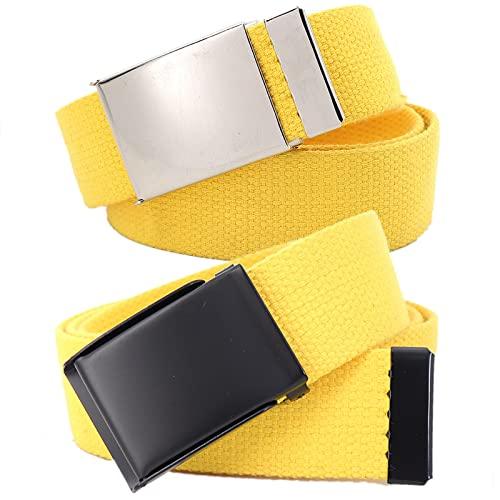 EFARMA Cintura Elastica in Tessuto Elasticizzato, Cintura Uomo Donna Cinture in Tela di Cotone Taglie Forti con Fibbia Ribaltabile Militare, 2 Pezzi (Color : Yellow, Size : Length 115cm)