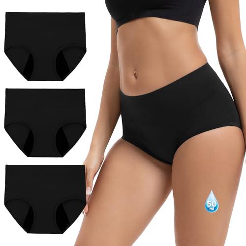 INNERSY Mutande Ciclo Mestruale Donna Flusso Abbondante Vita Alta bambù Slip Mestruali Pacco da 3 (M 3 Nero)