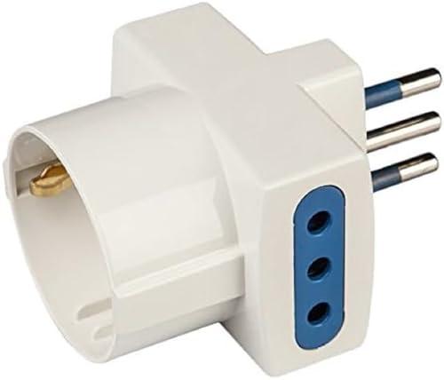 Poly Pool PP0467S Adattatore Triplo Spina Piccola, 2 Prese 10 A , 1 Presa Standard Tedesco, 1 Pezzo, Bianco