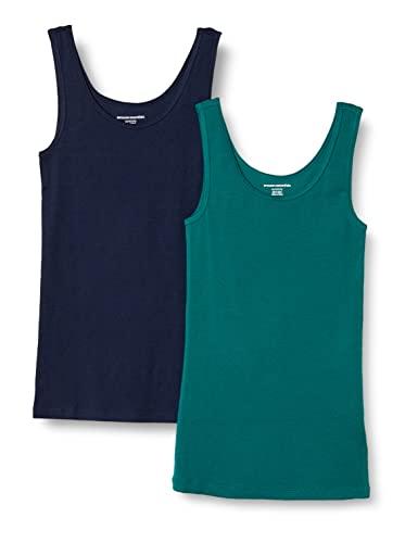 Amazon Essentials Top a Canotta Slim Donna, Pacco da 2, Blu Marino/Verde Scuro, M