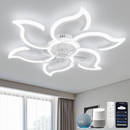 YOLEDY Lampada Ventilatore da Soffitto, Compatibile con Alexa Google Home, Intelligente Pale da Soffitto con Luce e Telecomando, Dimmerabile, Reversibile 6 Velocità, Motore DC, Bianco